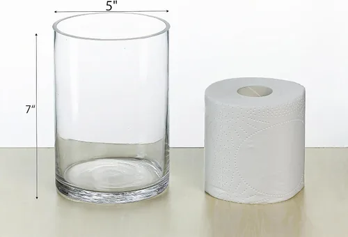 Vista 4 de CYS EXCEL Jarrón cilíndrico de vidrio (A: 7" D: 5") Múltiples opciones de tamaño Jarrones de vidrio para flores como centros de mesa Jarrón