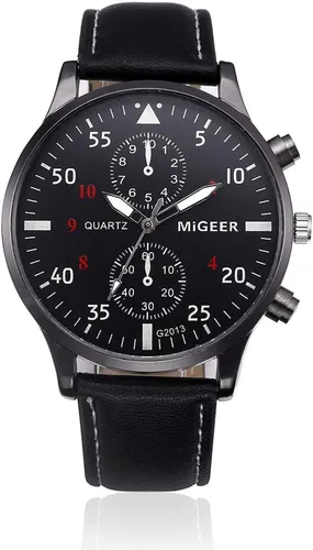 Vista 4 de Weicam Reloj de pulsera de cuarzo analógico para hombre, correa de cuero, retro, 6 piezas, Movimiento de cuarzo