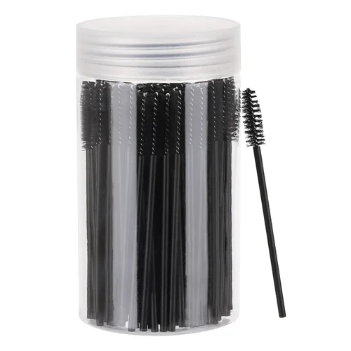 Vista 13 de 100 piezas de varitas de rímel desechables, cepillos espirales de cejas de cristal para extensiones de pestañas, cepillos de pestañas negros