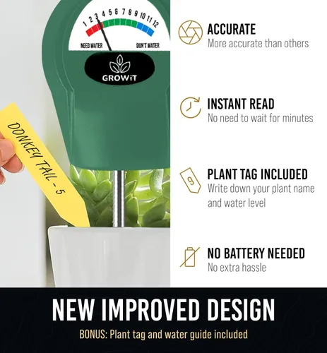 Vista 2 de GROWIT - Monitor de agua de suelo para plantas, medidor de humedad del suelo, hidrómetro para plantas, medidor de humedad de plantas