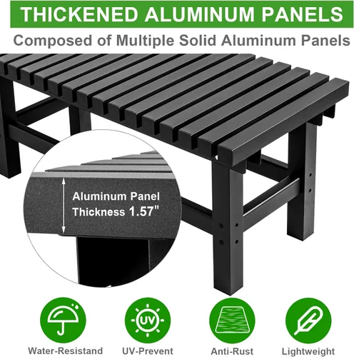 Vista 5 de TECSPACE Banco de aluminio de 70 pulgadas para exteriores, resistente a la intemperie, sin espalda, capacidad de carga de 550 libras, banco