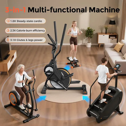 Vista 2 de YOSUDA Elliptical Exercise Machine, Compact 3-in-1 (Elliptical + Cardio Climber + Stair Stepper) Elliptical for Home with 45°Incline, 15.5IN Stride