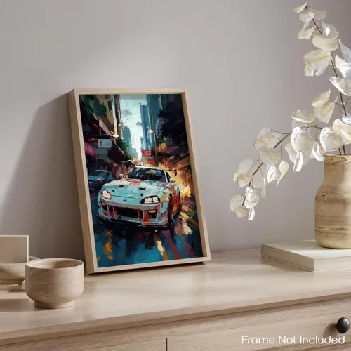 Vista 5 de Inspirational Wall Art Co. - Crafty Póster Toyota Supra 1994 - Póster de coche para habitación de niños - Decoración de pared del automóvil