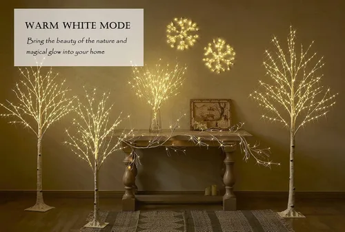 Vista 6 de LITBLOOM Árbol de abedul iluminado con ramas enchufables con 8 funciones, de 4 pies, 200 luces LED blancas cálidas y multicolor para decoración