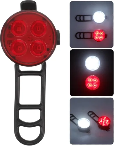 Vista 8 de Veemoon Rechargeable LED Bike Taillight and Front Light Set, Waterproof Cycling Rear Warning Lamp with Red and White LEDs, Reflector Safety Light