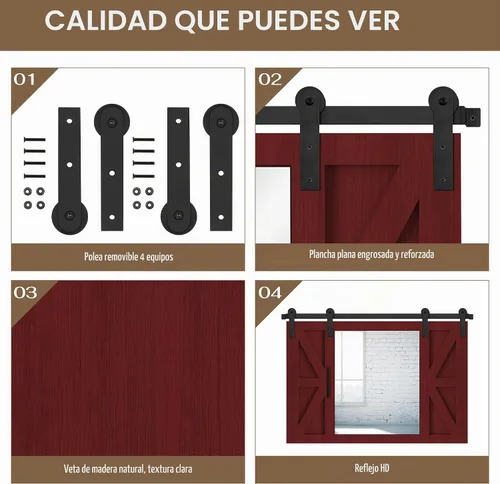 Vista 6 de COGOOD Espejo de puerta de granero de granja, 37 x 26 pulgadas, espejo con marco de madera rústica, decoración de pared para comedor, baño, sala