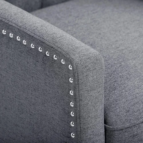 Vista 7 de Silla reclinable con respaldo ajustable, cómoda silla reclinable con respaldo ajustable, sillón de tela copetuda con remaches vintage para sala