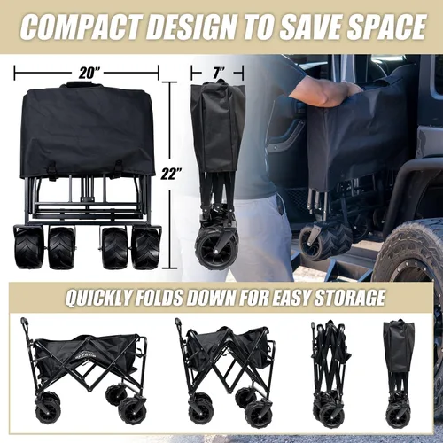 Vista 2 de Raptor Series OFFGRID - Carro plegable resistente con marco de acero para jardín, gran capacidad, 260 libras, mango ajustable, ruedas grandes, uso