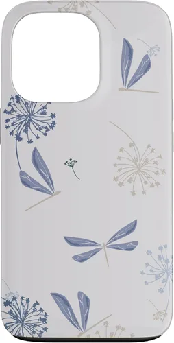Vista 10 de Bonita funda para iPhone 17 con diseño de libélula de diente de león azul lavanda beige