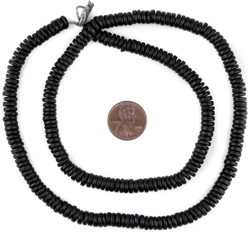 Vista 2 de The Bead Chest Cuentas de botón de hueso negro de 0.236 in: cuentas Heishi de disco redondo plano de Nepal para fabricación de joyas de collar