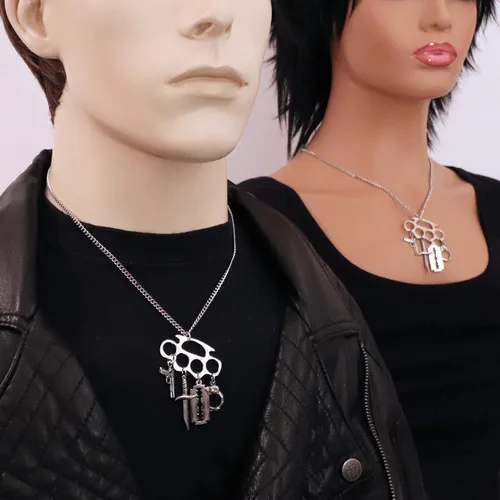 Vista 2 de Real Metal Knucks Charm - Collar con colgante de plata con cuatro mini dijes adicionales Metal
