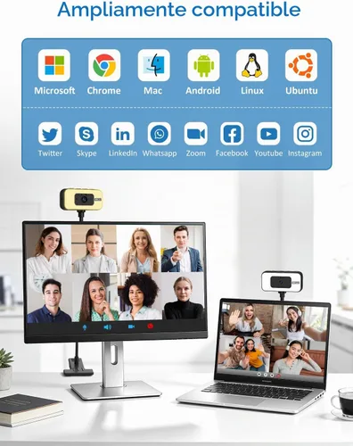 Vista 7 de Cámara web 4K para PC con luz, enfoque automático PDAF y micrófono para Negro