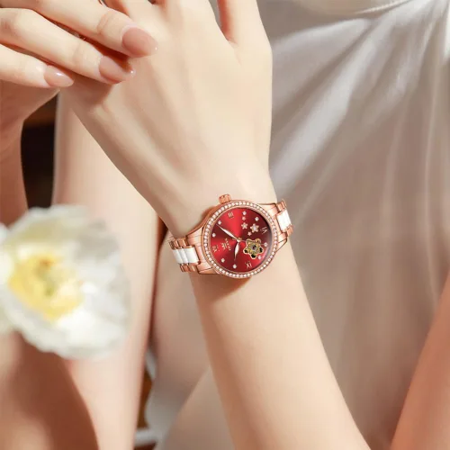 Vista 2 de OLEVS Relojes para mujer, reloj automático de lujo, correa de cerámica, oro rosa, reloj de pulsera para mujer