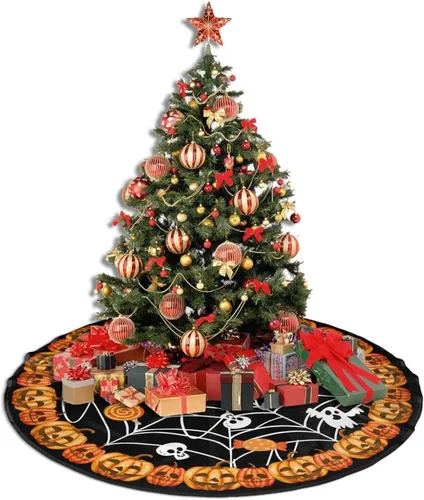 Vista 4 de Adornos para árbol de Navidad de Halloween, falda de árbol de 30 pulgadas para decoración