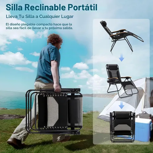 Vista 5 de MFSTUDIO Sillas Zero Gravity, silla reclinable de gran tamaño para patio, silla plegable acolchada con bandeja portavasos, soporta 400 libras