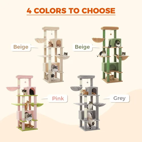 Vista 3 de PEQULTI Árbol para gatos de interior de 66 pulgadas, torre grande para gatos con poste rascador cubierto de sisal, hamaca de metal súper grande