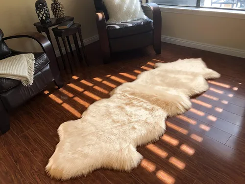Vista 8 de LAMBZY Alfombra de piel de oveja auténtica, parte inferior gruesa y fuerte, fácilmente lavable, resistente a las manchas, perfecta para sala