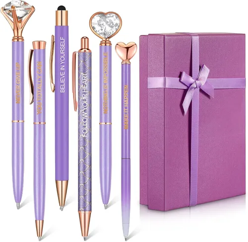 Vista 10 de Yeaqee Juego de 6 bolígrafos inspiradores para mujer, regalo 2026, bolígrafos de diamante con cristal, suministros de oficina motivacionales con Azul