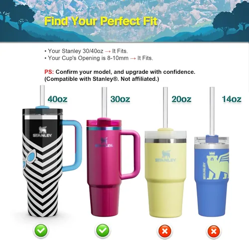 Vista 4 de Stanley - Juego de funda para popote y popote de repuesto de 40 onzas, 6 popotes reutilizables + 4 adornos de silicona + cepillo limpiador