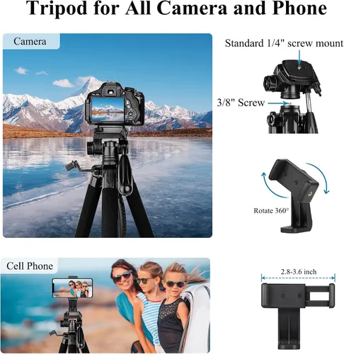 Vista 3 de VICTIV Trípode de cámara de 74 pulgadas, trípode para cámara y teléfono, soporte de trípode profesional de aluminio para Canon Nikon con bolsa