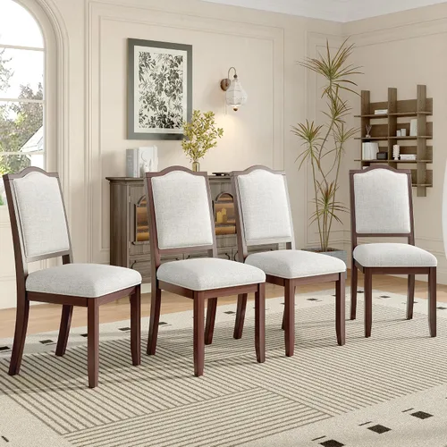 Vista 10 de P PURLOVE Farmhouse - Juego de 4 sillas de comedor (beige y marrón)