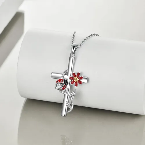 Vista 3 de CRMAD Collar de colibrímariquitalibélula para mujer, collar de cruz de plata de ley, regalos para niñas