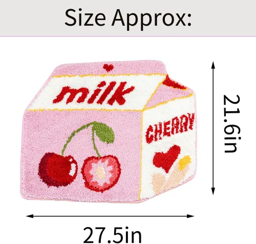 Vista 3 de Tapete de baño de frutas y cereza para baño, bonito tapete de baño rosa antideslizante, tapete de baño de frutas con dibujos animados de leche