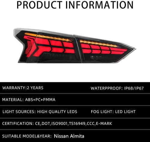 Vista 4 de inginuity time Luces traseras LED para Nissan Altima 2019-2025 con lámparas traseras de señal de giro secuencial