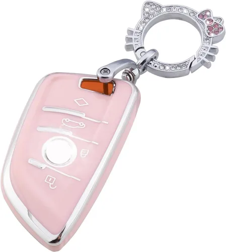 Vista 20 de Pangpai Funda para llavero rosa para Jeep, funda de protección de TPU suave con llavero brillante compatible con Jeep Grand Cherokee Renegade