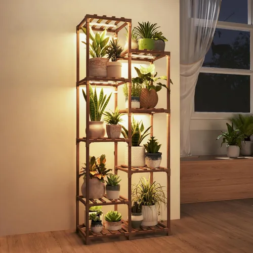 Vista 8 de Bamworld Soporte para plantas para interiores y exteriores, estante grande de metal de 11 niveles para plantas, soportes de flores de varios Negro