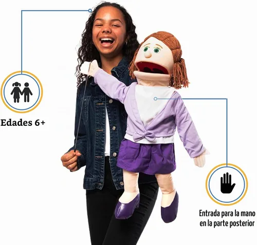 Vista 2 de Sarah de 25 pulgadas, mamá melocotón/maestra, cuerpo completo, marioneta estilo ventrílocuo