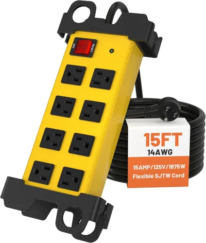 Vista 10 de Regleta de alimentación resistente de 8 tomas, protector de sobretensiones de 2700J con cable de extensión de 6 pies, regleta de metal industrial