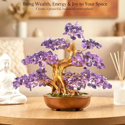 Vista 7 de Árbol de la vida de cristal de amatista, 360 piedras grandes, piedras preciosas hechas a mano, cristales curativos para chakras, energía positiva