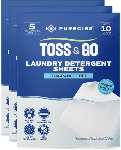 Vista 7 de Purecise - Hojas de detergente para ropa de viaje, Fresh Meadow, 30 cargas, paquete de 3 Toss & Go travel essentials for cruise, airplane, dorm