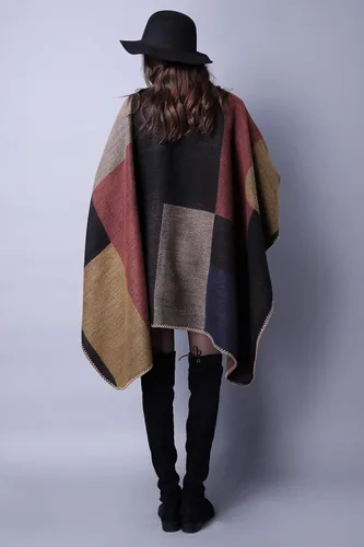 Vista 6 de Manta de invierno para mujer chal abierto al frente capa de poncho de gran
