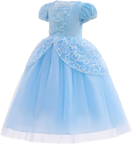 Vista 40 de Vestido de cumpleaños de princesa Cenicienta para niñas, disfraz de Halloween, concurso de Navidad, fiesta de baile con accesorios