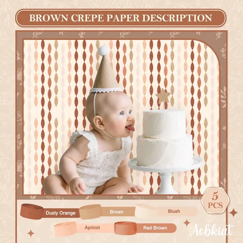 Vista 7 de AOBKIAT Decoraciones de fiesta boho de otoño, 5 rollos de papel crepé marrón y naranja polvoriento, serpentinas de fiesta para el día de Acción