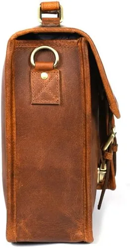 Vista 5 de Aaron Leather - Maletín de cuero vintage de 15 pulgadas (marrón caramelo)