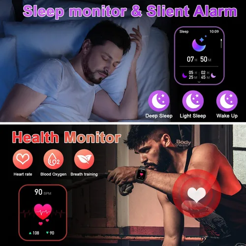 Vista 3 de Reloj inteligente para hombre con rastreador de fitness: impermeable, realiza/contesta llamadas, relojes digitales militares, corre, smartwatch