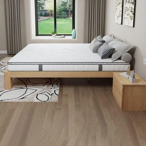 Vista 3 de LITFAD Marco de cama escandinavo, cama de madera maciza, cama estándar con listones de madera (no necesita somier) Colchón de palma de coco – Cama +