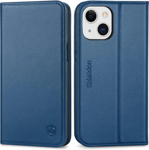 Vista 10 de SHIELDON - Funda tipo cartera de piel auténtica para iPhone 13 Mini de 5.4 pulgadas 2021, color negro Magnetic Closure, RFID Blocking, Credit Card