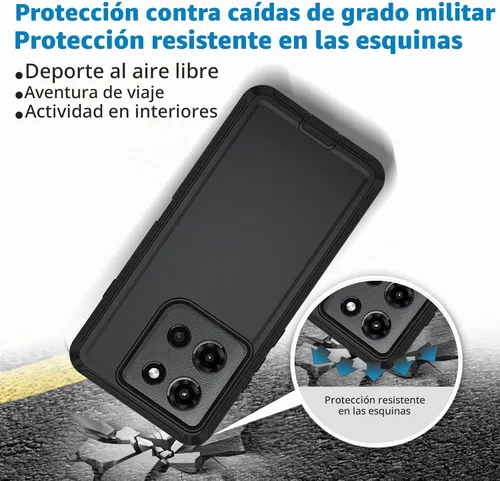 Vista 6 de Funda para Motorola Moto Edge 5G 2025, funda de teléfono resistente a prueba de golpes resistente protectora, 3 en 1 cubierta de parachoques (negro)