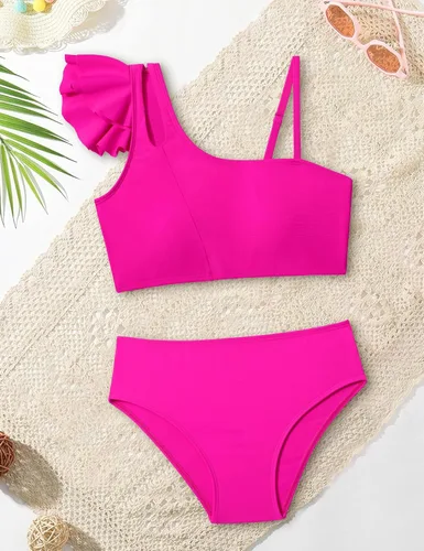 Vista 7 de Doumlop Conjunto de bikini para niñas, traje de baño para niñas con volantes de dos piezas con correa ajustable