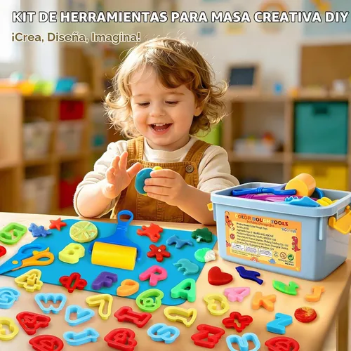 Vista 2 de Juego de 63 herramientas para masa de alfabeto y números con caja