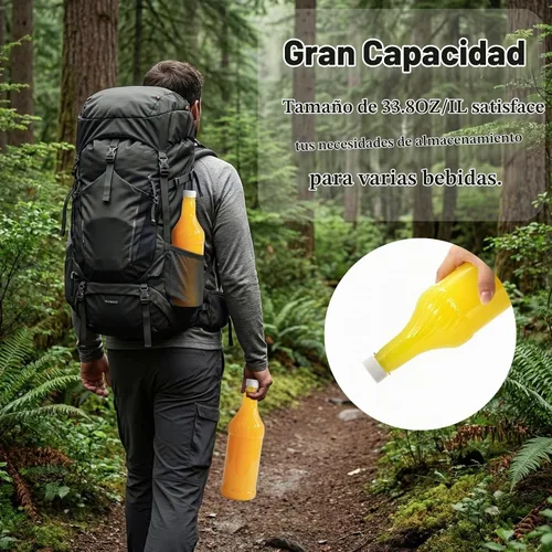 Vista 9 de Noamus Paquete de 8 botellas de refresco de plástico de 33 onzas con tapas, contenedor de jugo de PET transparente vacío reutilizable de 1 litro
