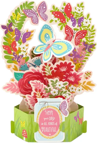 Vista 2 de Hallmark Paper Wonder - Tarjeta desplegable para cumpleaños, pensando en ti, felicitaciones o cualquier ocasión (flores y mariposas)
