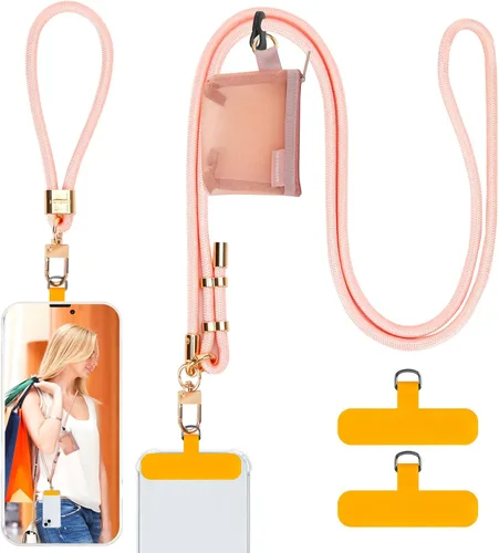 Vista 14 de HOTEMIA Cordón para teléfono y correas para la muñeca, cordón para celular ajustable cruzado con billetera desmontable, cordón para iPhone de 8mm