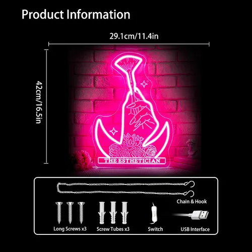 Vista 3 de Letrero de neón de maquillaje con luces LED de neón para decoración de pared, letrero iluminado para salón de belleza, fiesta de cumpleaños, club