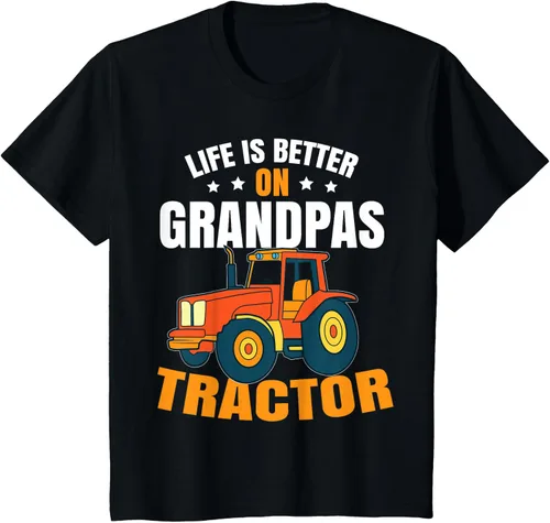 Vista 72 de Life Is Better On Grandpas Tractor Kids Farm Tractor Boy Camiseta, Negro