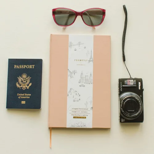 Vista 3 de Promptly Journals, Un diario de viaje completo: desde el embarque hasta la exploración (durazno campestre, naranja, cuero sintético) Diario